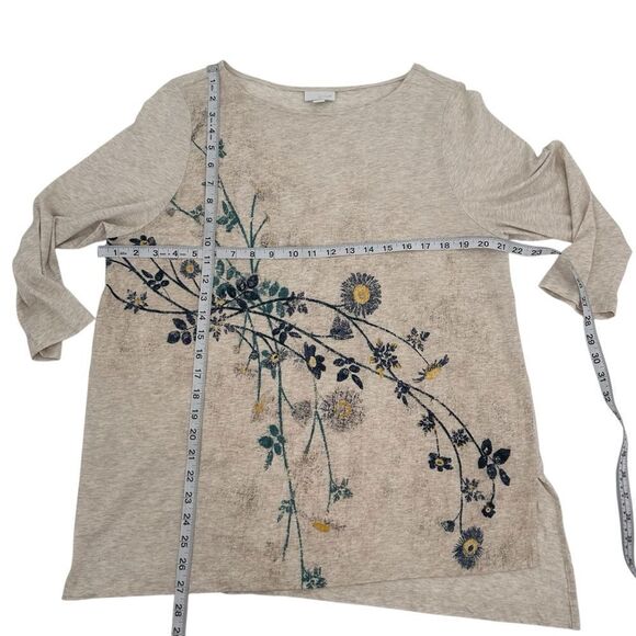 J. Jill pure Jill oatmeal blue floral print top size large - Picture 4 of 6